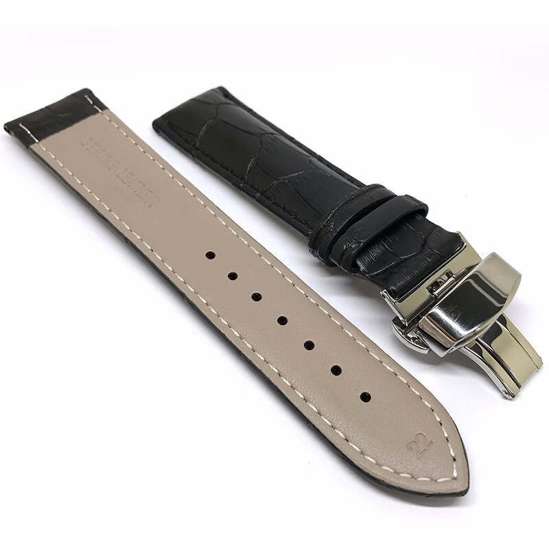 欧格利（Aurgelly）双按蝴蝶扣皮表带男士手表带手表配件卡西表带适用浪琴天梭牛皮 蝴蝶扣黑色皮带-20mm