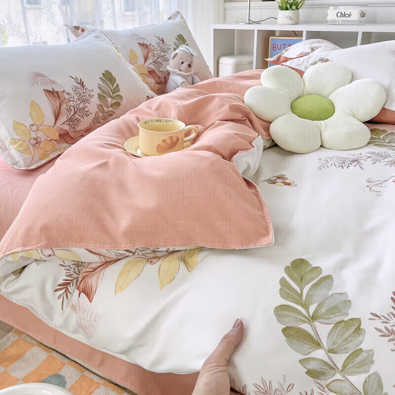 软贝磨毛四件套 透气亲肤印花卡通简约田园风被套床单款 铃兰 2.0m床单款四件套(被套200*230cm