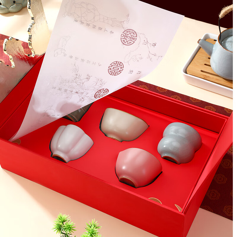 上新了文创 故宫生日礼物茶杯礼盒 主人杯工夫茶陶瓷乔迁伴手礼送人 宫吉祥五象茶杯套装