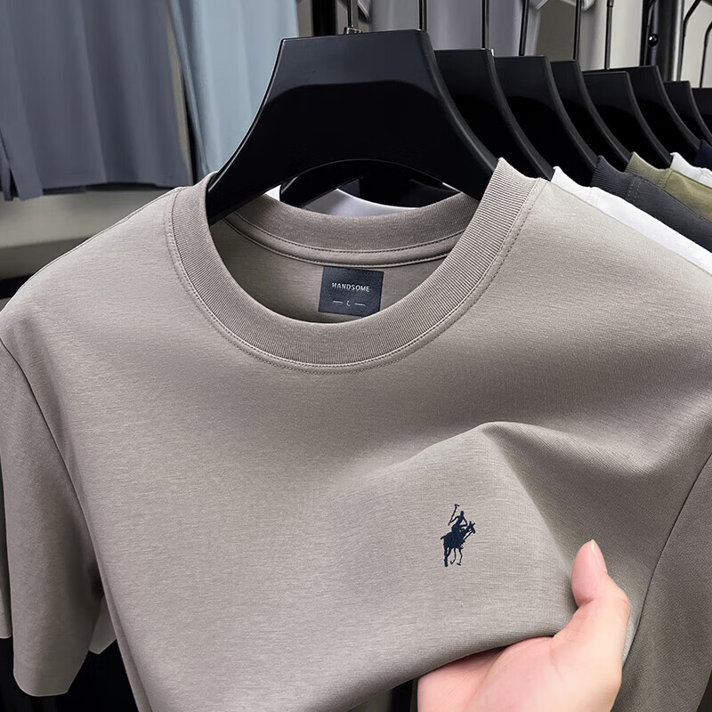 老爷车（LAOYECHE）中年男士短袖T恤男夏季薄款纯色休闲刺绣圆领半袖宽松上衣男 AS2505-1白色 L 推荐115-135斤