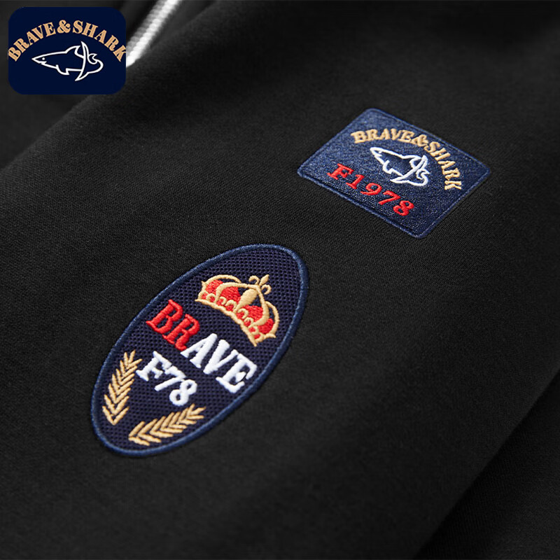 勇士鲨鱼（BRAVE&SHARK）刺绣款加绒卫衣秋冬季男士长袖polo立领休闲轻商务高级感上衣男 宝兰色 加绒 2XL (185) 推荐160-180斤