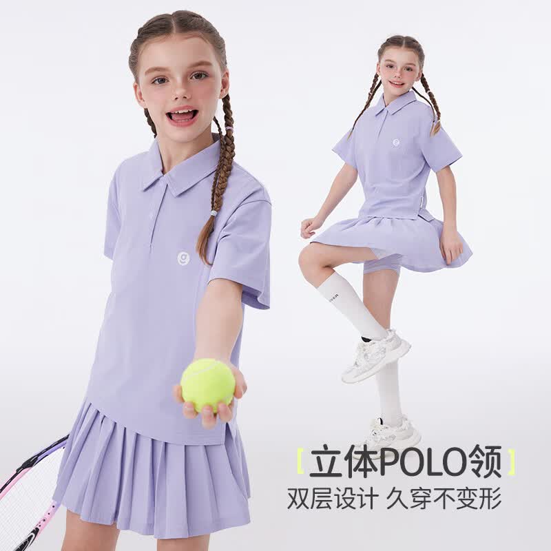 onmygame【速干POLO衫】儿童运动T恤夏季26年新款男童女童吸湿短袖上衣 紫罗兰 140