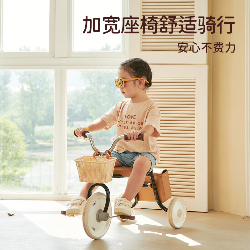 kidpop儿童三轮车宝宝脚踏车1-3-6岁学步车手推车婴儿遛娃神器 周岁礼物 黑色皮包款