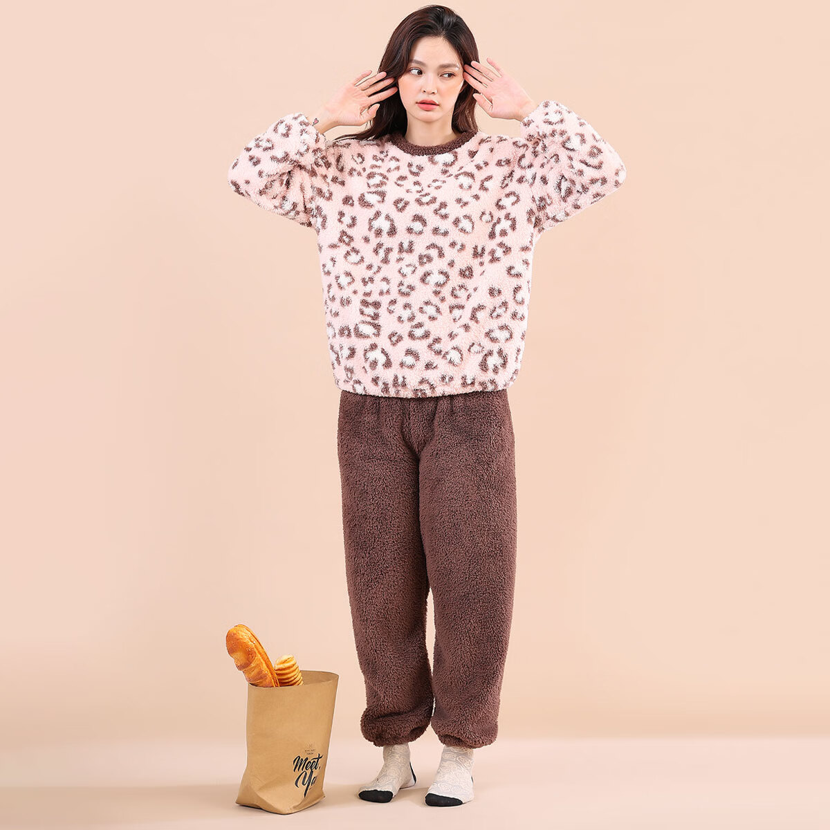 顶瓜瓜睡衣女珊瑚绒冬季加绒加厚法兰绒休闲女士家居服套装 ADL  斑点粉 2XL 【建议140-160斤】