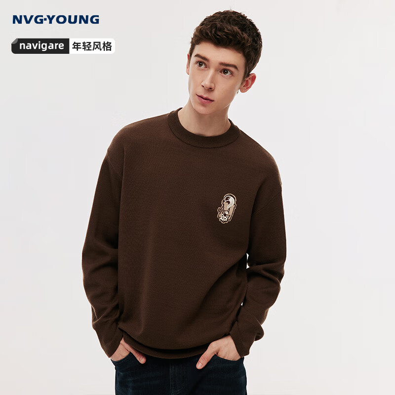 NVG·YOUNG意大利小帆船春秋季休闲套头毛衣男士宽松针织衫圆领打底衫