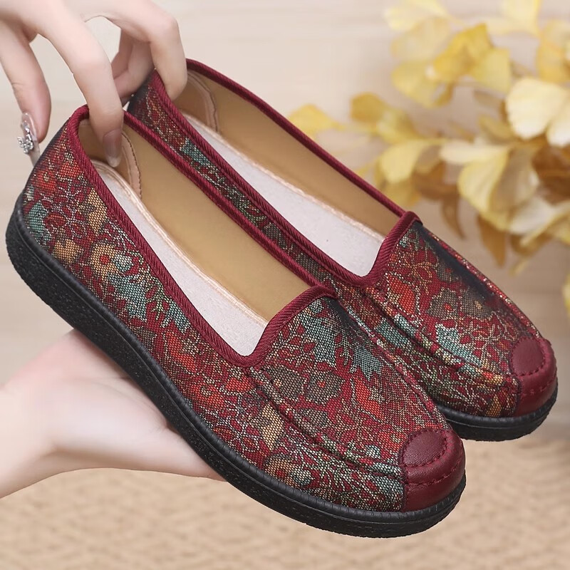 福盛祥新款老北京布鞋女软底妈妈鞋中老年奶奶鞋舒适防滑老人鞋老太太鞋 红色 42