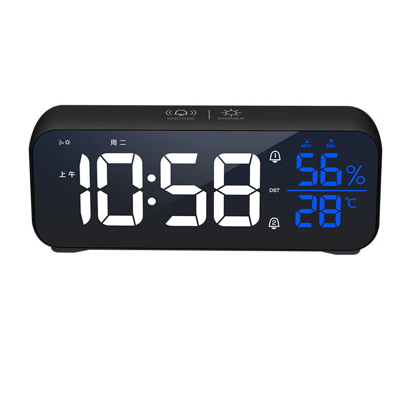 电子闹钟学生起床神器 大数字时钟 LED贪睡闹钟台钟座钟温锂电池 白色