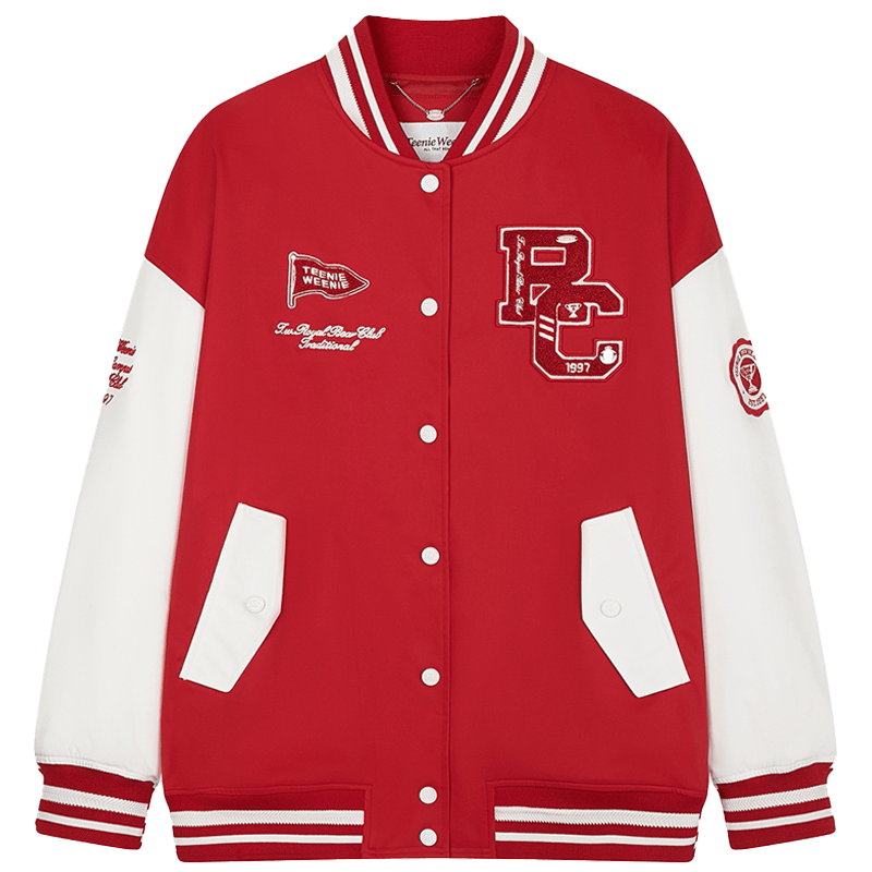 Teenie Weenie小熊外套女2025年春季新款寬松撞色時(shí)尚刺繡棒球服夾克外套上衣女 紅色 L