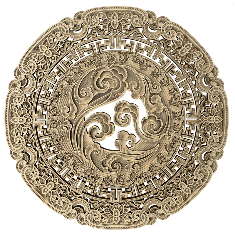 STEREOWOOD梯木疊雕創(chuàng)意木質(zhì)新中式墻面裝飾壁飾圓形立體餐廳客廳壁掛裝飾品 原木色 60cm*60cm