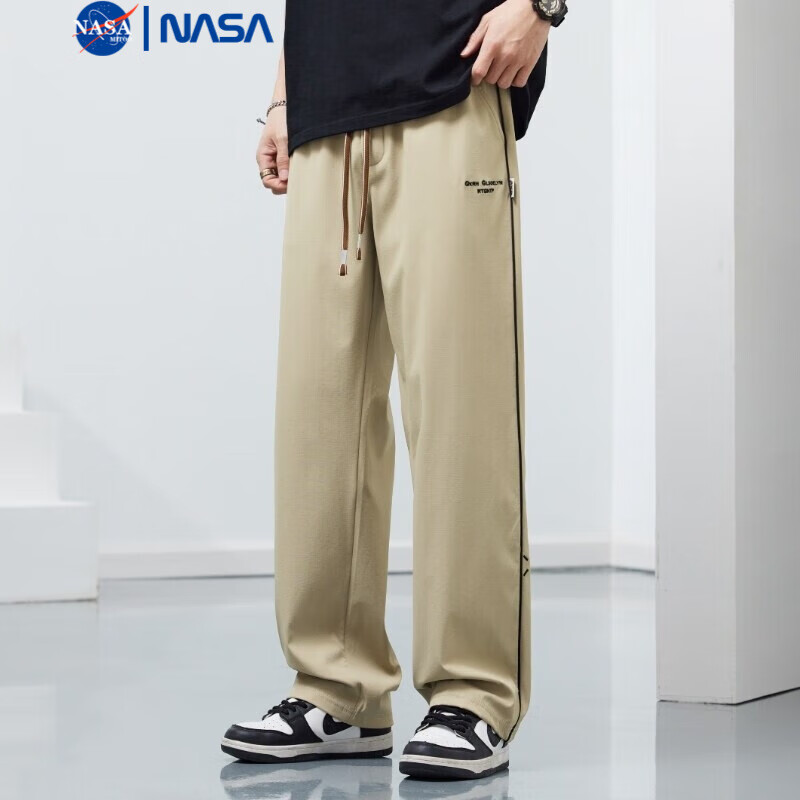 NASAMITOO条纹休闲裤男士2025新款宽松休闲简约直筒裤子男 卡其色 XL