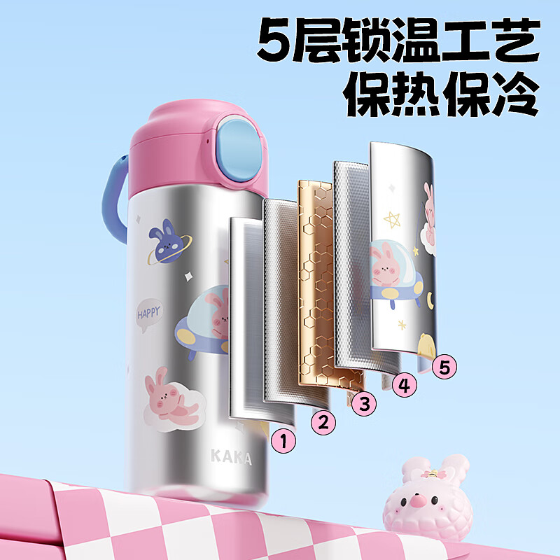 皇家洛克 ROYALLOCKE保温杯316不锈钢大容量男女水杯学生车载户外杯子 粉银400ml
