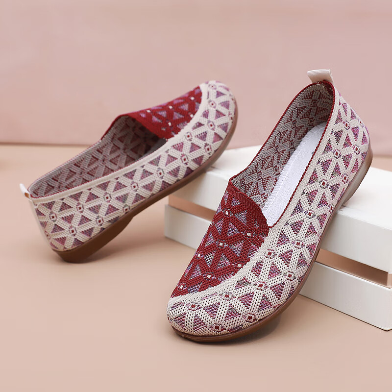 意迪森正宗老北京布鞋女春秋新款飞织鞋面透气不捂脚艾草鞋垫舒适减震款 灰色 35 (225mm)