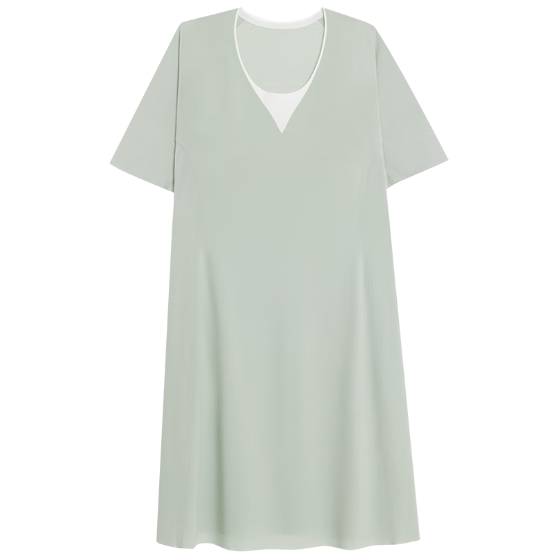 愛慕（Aimer）春夏海藻睡眠衣女士帶胸墊套頭短袖可外穿家居長裙AM44B381 麥葉綠A5A L 170