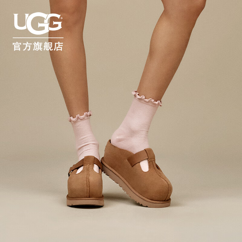 UGG春季女士时尚舒适炫金系列厚底休闲玛丽珍鞋 1167550CHE|栗色 37
