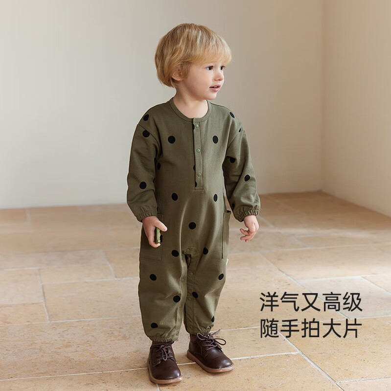 babylove【清仓】新生儿连体衣春秋纯棉卫衣宝宝哈衣新生儿爬服洋气休闲 米白 90cm