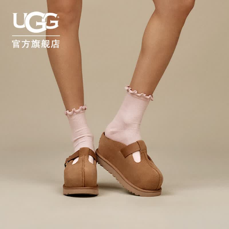 UGG春季女士时尚舒适炫金系列纯色圆头厚底休闲玛丽珍鞋 1167550 CHE | 栗色 37