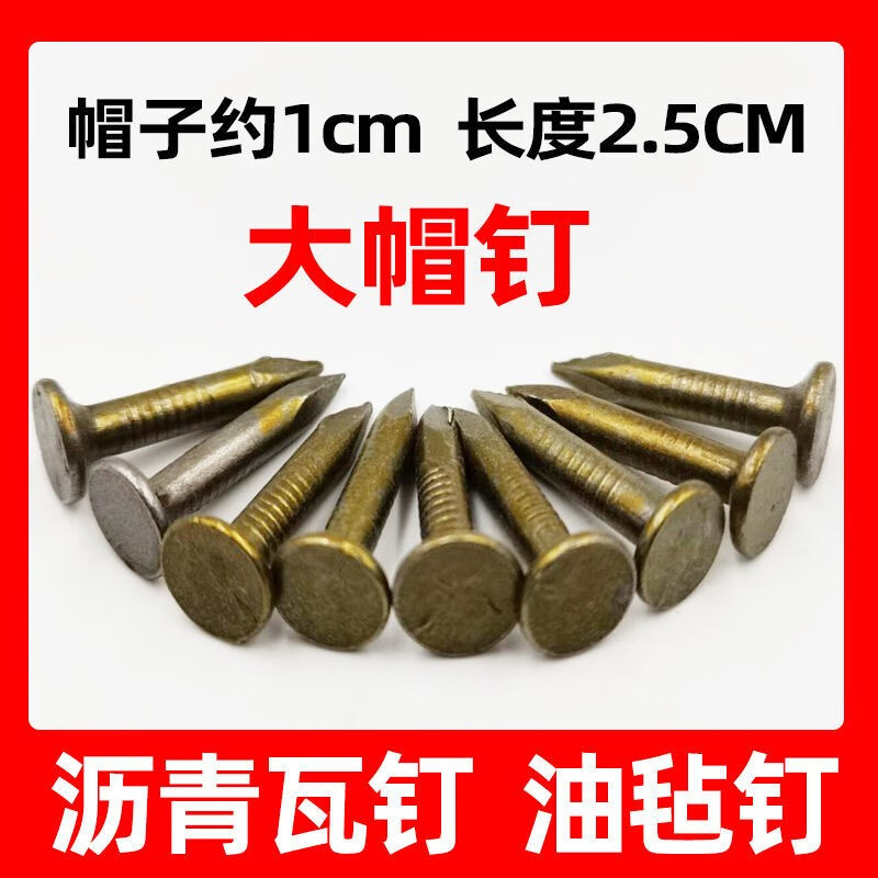 語(yǔ)森憶瀝青瓦釘特鋼水泥釘瓦片油氈大帽釘25mm玻纖瓦木板房屋面頂大頭釘 一公斤25mm(約350個(gè))