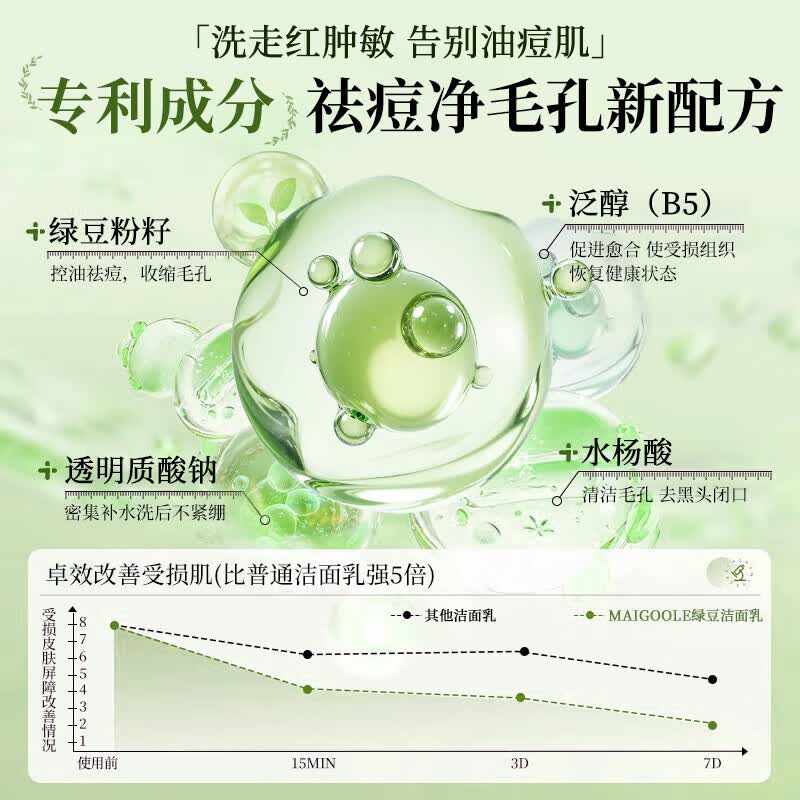 芷芙净洗面奶绿豆洁面乳 胖东来线上超市 水杨酸氨基酸深层清洁收缩毛孔 三支装