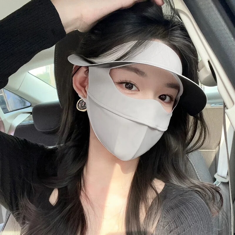 朗琦威尊防晒面罩帽子一体女夏季轻薄透气立体面罩脸基尼冰丝口罩 气质灰