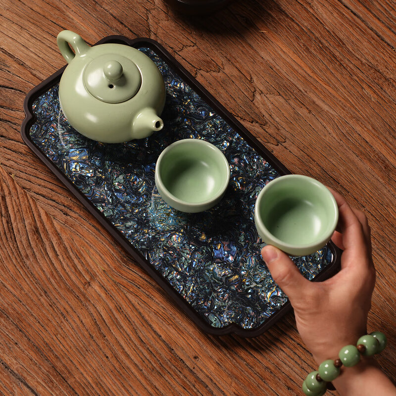 艾木枫靓电木茶盘干泡茶托盘果盘功夫茶道茶具收纳杯子螺钿大漆复 螺钿褐色 29.5*15.5*1.5