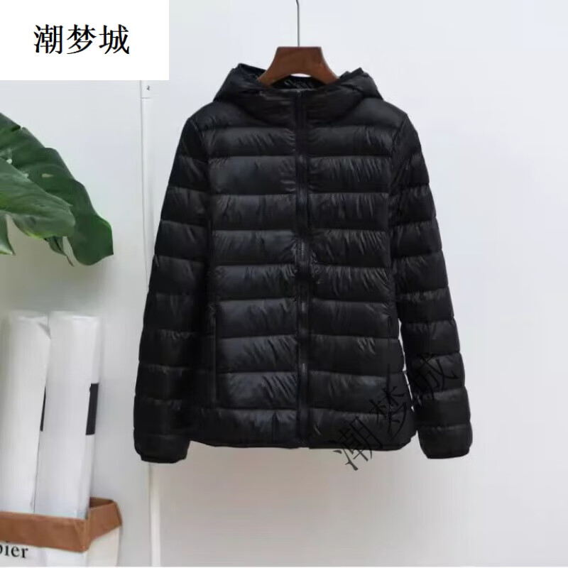 潮夢(mèng)城特大號(hào)羽絨棉服女裝加肥加大胖妹輕薄200斤冬季300斤女短胖MM 連.帽黑色 L (90105斤)