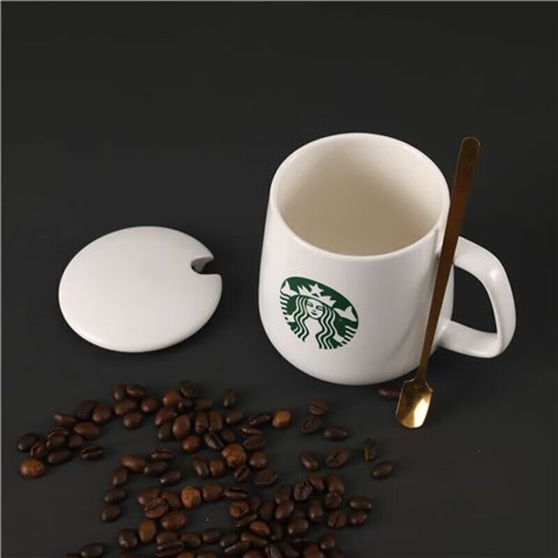 星巴克(Starbucks)杯子限量版简约欧式水杯马克杯家用陶瓷杯小礼品星巴风咖啡杯早餐 p款(杯+勺) 450ml