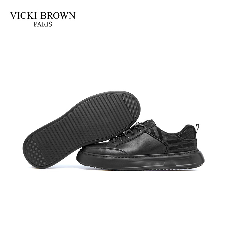 未毕(VICKI BROWN)法国品牌VB男鞋【升腾系列】舒适透气商务皮鞋男防滑松紧带休闲鞋 黑色 42