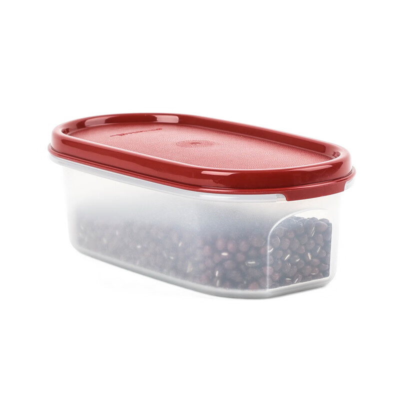 特百惠（Tupperware）特百惠 MM椭圆1号 干货储藏盒 圆形保鲜盒 密封防潮零食盒 单个 经典红盖