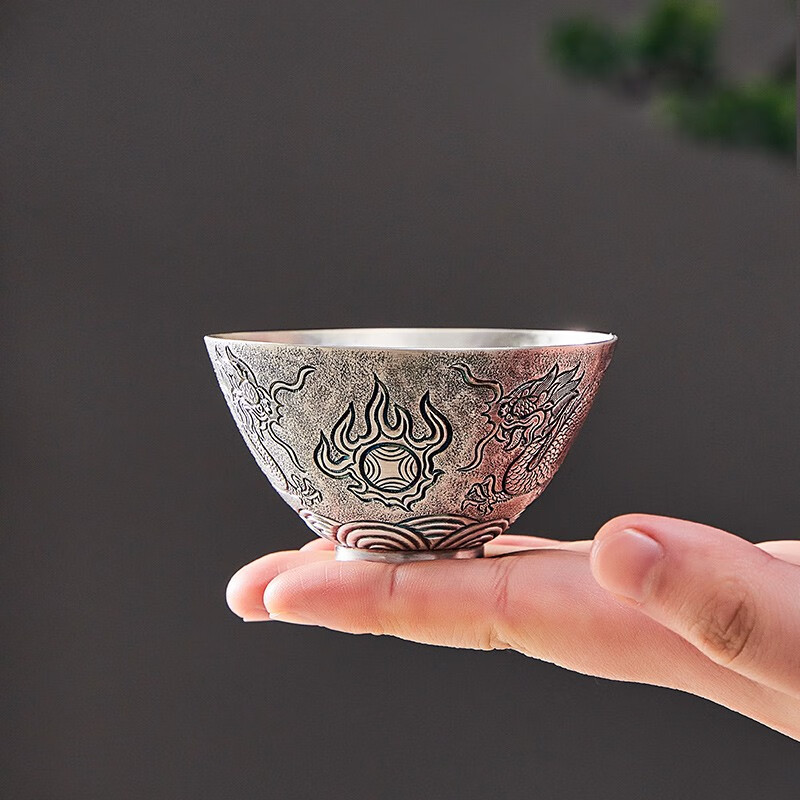 歸銀堂銀杯子999純銀純手工品茗杯主人杯功夫茶杯個(gè)人銀茶具銀杯9 90ml