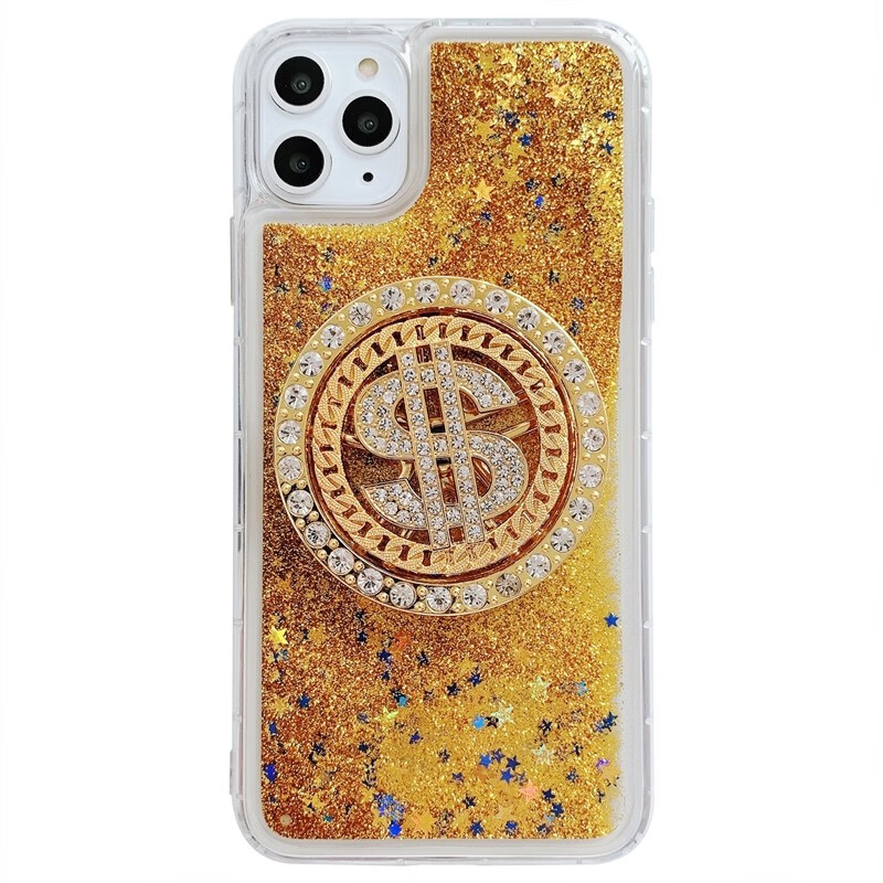 晚卓旋轉(zhuǎn)美金減壓適用iPhone15手機(jī)殼16pro/12流沙液體13Promax蘋果14 美金-金色流沙 iPhone16