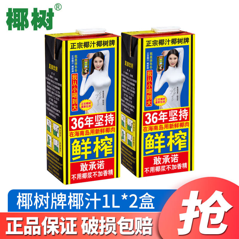 椰树椰汁1L*12盒 植物蛋白饮料乳饮 正宗海南特产 植物蛋白质饮料椰奶 椰树牌椰汁1L*2盒【加固发货】