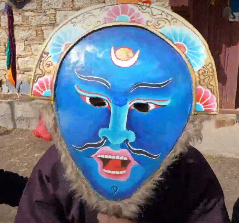 藏族面具丁真同款理塘藏戏甲洼镇藏戏复古藏区康巴戏剧手工 蓝色
