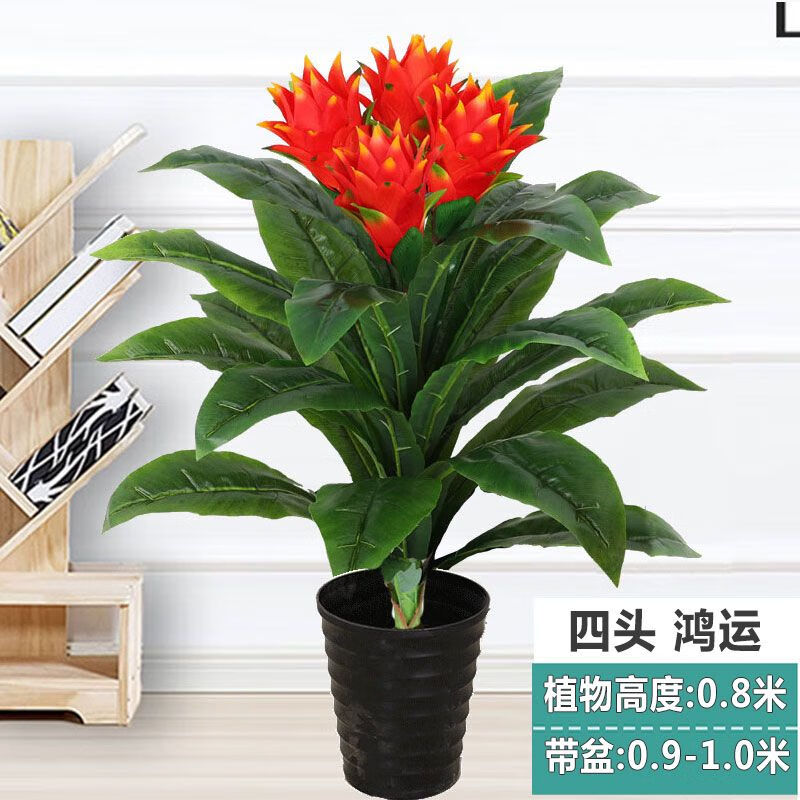 塑料花鴻運當(dāng)頭假花盆栽假綠植室內(nèi)紅運假樹客廳擺件仿真植物盆景 80cm四花鴻運當(dāng)頭+盆+草