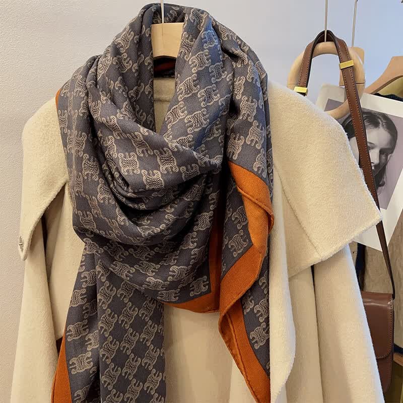 BGUG凯旋门老花时尚丝毛围巾女春秋季新款真丝羊毛大方巾披肩 梦回凯旋