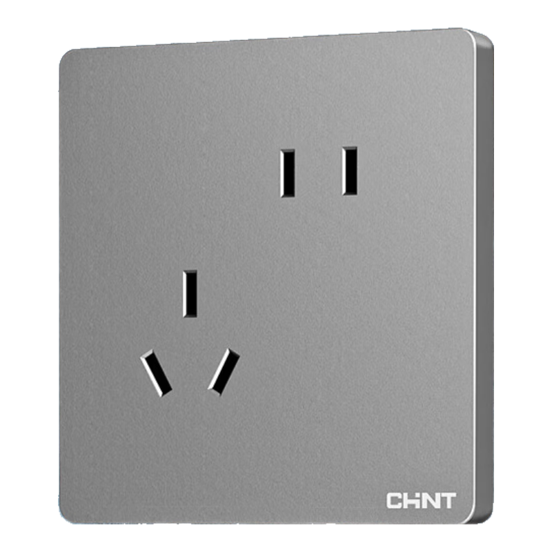 正泰（CHNT）開關(guān)插座面板帶USB五孔墻面86型家用網(wǎng)絡(luò)空調(diào)墻壁5孔帶開關(guān)6R灰色 斜五孔 插座 （10只裝）
