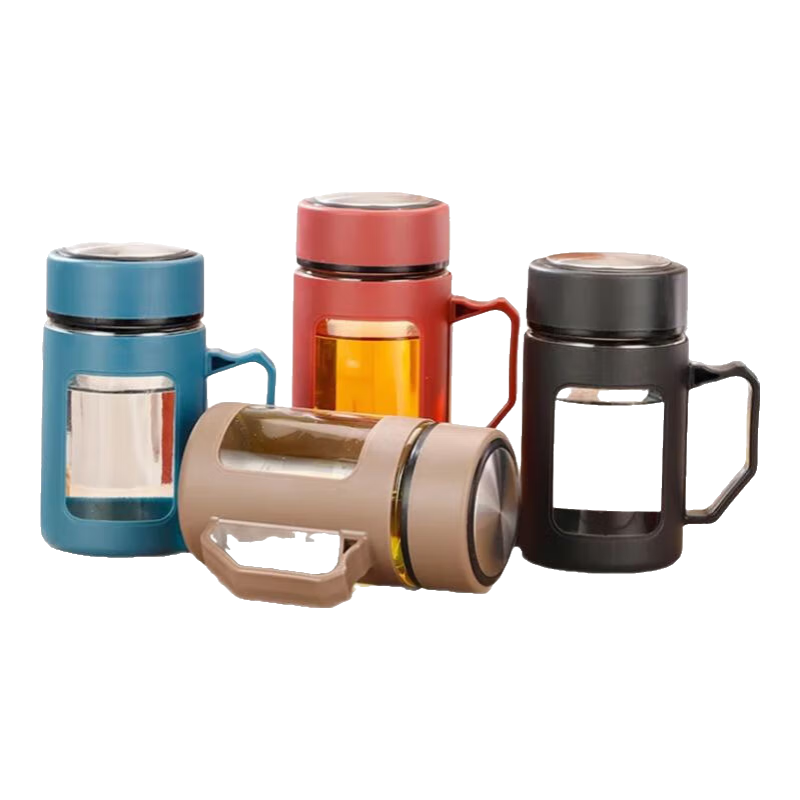 北牧星秋冬季玻璃水杯大容量男女生带盖泡茶饮水礼品杯家用防烫把手杯 咖啡色【500ml】