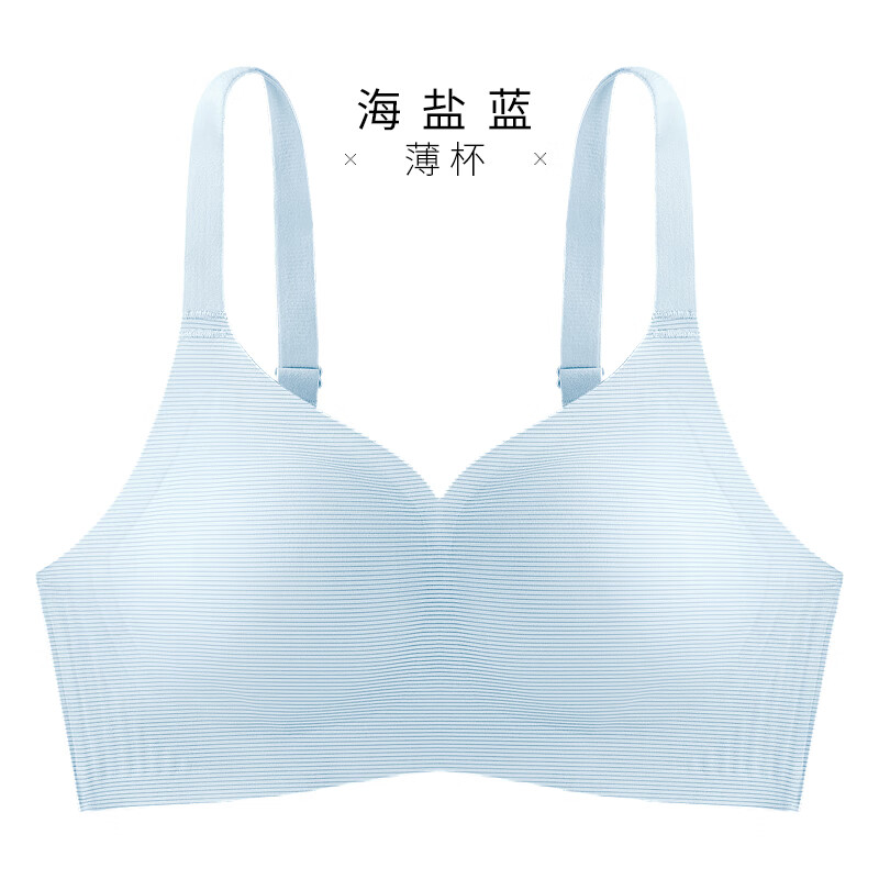 千奈美内衣女大胸显小收副乳防下垂全罩杯薄款夏季文胸罩无痕 海盐蓝 80B C 通杯
