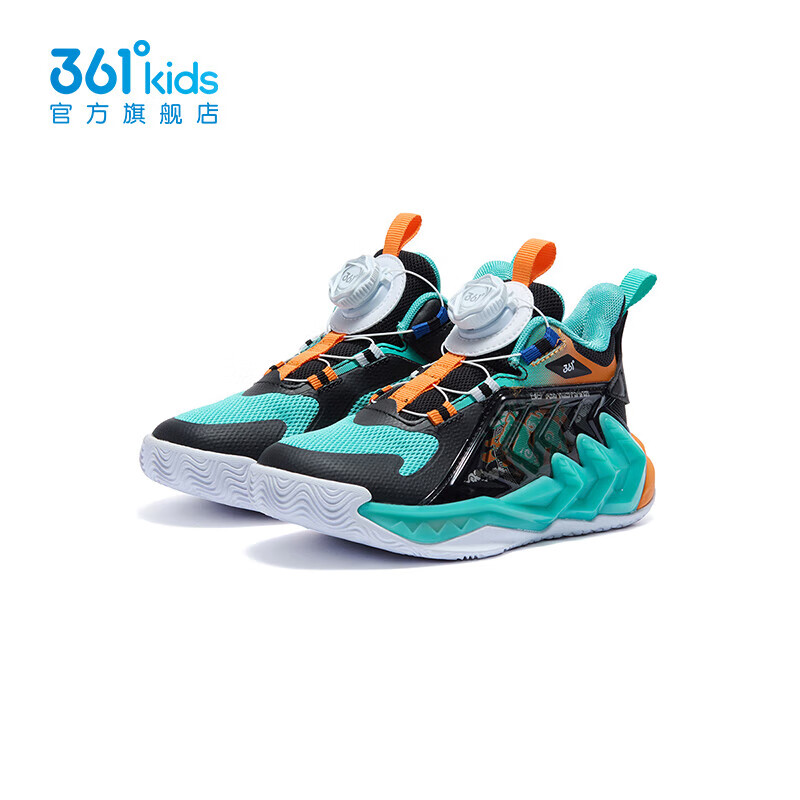 361°马到成功童鞋小童篮球鞋旋钮扣年春季新款运动鞋男童鞋子学生 湖水绿色/碳黑/电光橙色 32