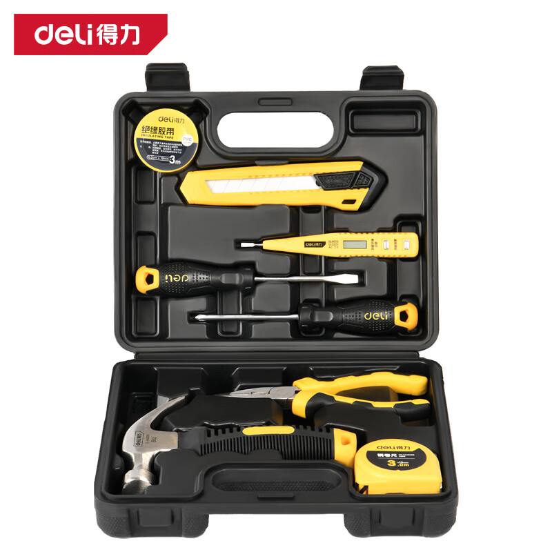 得力(deli)家庭家用工具箱套装电工木工电讯维修组套全套五金工具多功能省力 性价比【手动工具 含外盒8件】