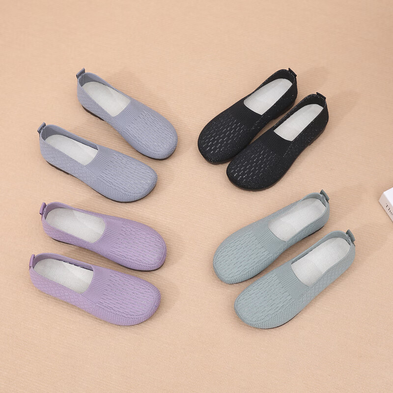 意迪森2025春季新款妈妈鞋透气网面老北京布鞋女平底防滑圆头宽松不挤脚 灰色 34 (220mm)