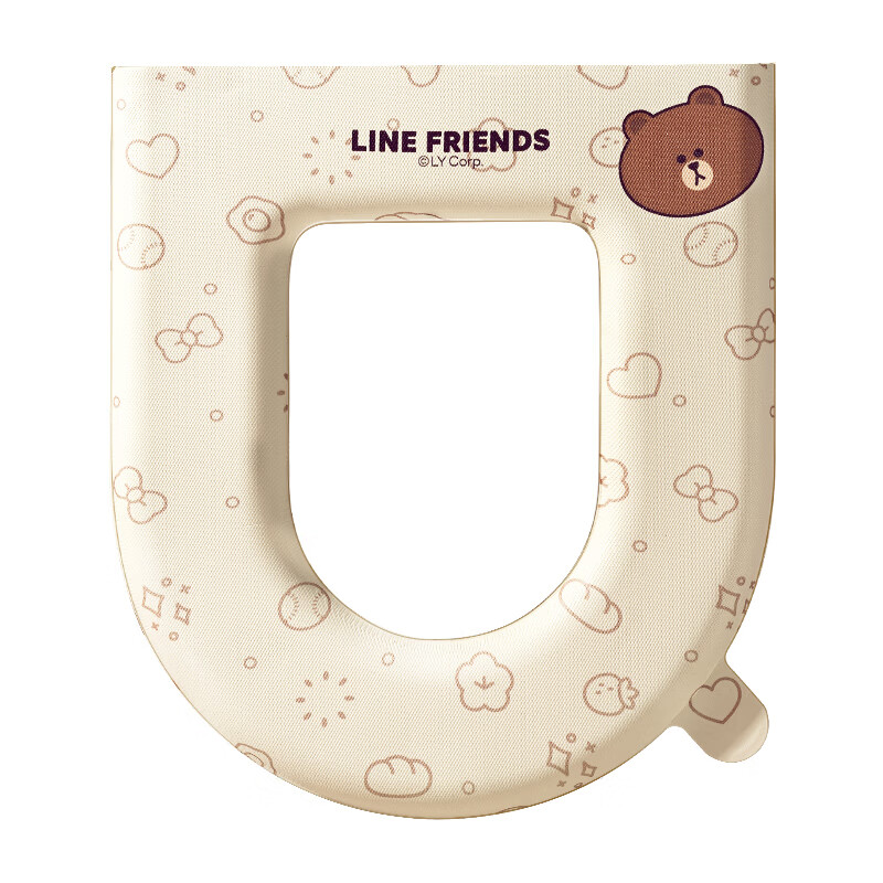 Creative art马桶圈马桶垫子保暖秋冬季加绒防水坐便垫套粘贴式拉链款四季通用 【联名新款】白色布朗熊1个