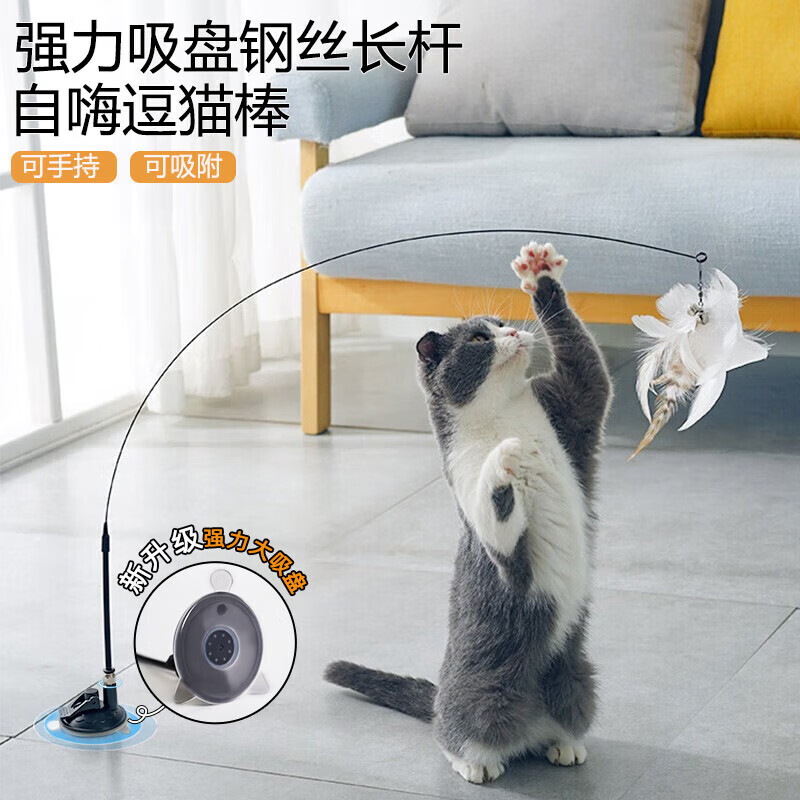 喵仙兒貓玩具逗貓棒貓咪吸盤(pán)長(cháng)桿鋼絲耐咬自嗨神器手持羽毛鈴鐺逗貓解悶 強力吸盤(pán)羽毛替換頭單個(gè)裝
