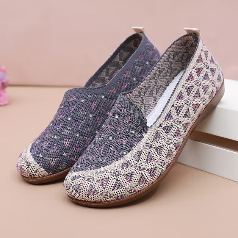 意迪森正宗老北京布鞋女春秋新款飞织鞋面透气不捂脚艾草鞋垫舒适减震款 灰色 35 (225mm)