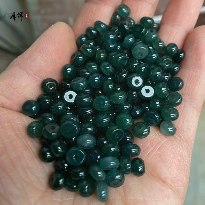 库祥天然翡翠玉散珠蓝水5.5mm油青算盘珠A货手串项链DIY配饰手链珠子 直径7毫米左右算盘珠100颗