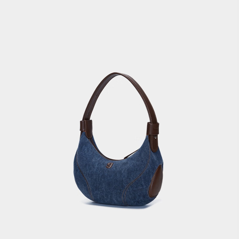 古良吉吉棒球腋下包女小號包包小眾牛仔斜挎包月牙包新款 深藍(lán)牛仔 現(xiàn)貨