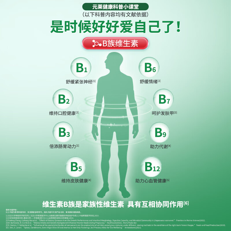 元莱健康维生素B族100片成人熬夜口腔溃疡复合维b2b6b12烟酰胺维生素片 【蓝帽认证 8种补充】一瓶100天