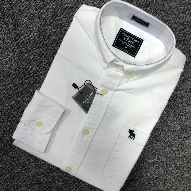 ABERCROMBIE &amp; FITCH小麋鹿美国af小鹿长袖衬衫男士青年牛津纺上 白色 50 l 建议130-1斤