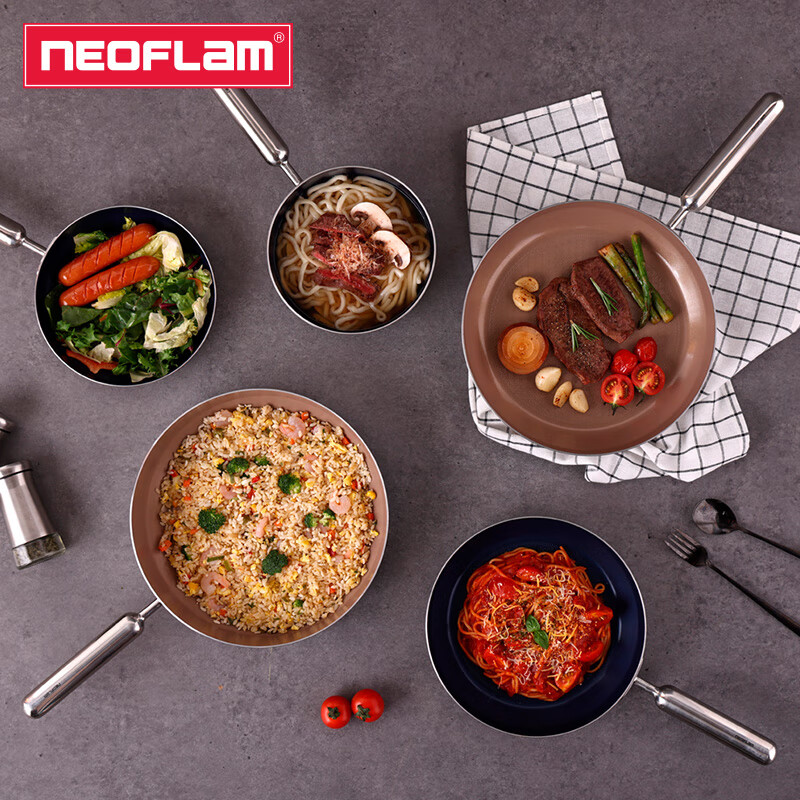 Neoflam不锈钢陶瓷涂层不粘煎锅煎蛋煎牛排锅家用平底锅燃气电磁炉通用 蓝色 24cm