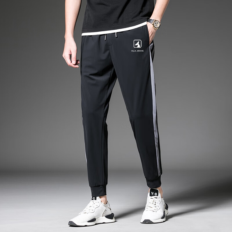 黑鲸裤子男士休闲裤束脚运动裤哈伦收口束脚长裤 黑紫 L