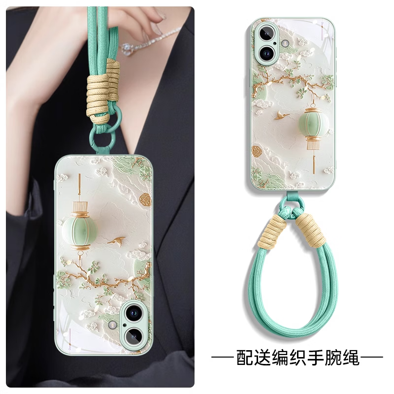 初黎适用于苹果16promax手机壳iPhone16保护套15女plus系列12全包14镜头防摔13高级感11的小众挂绳腕链 粉色鎏金花枝灯笼送手提挂绳 iPhone其他型号